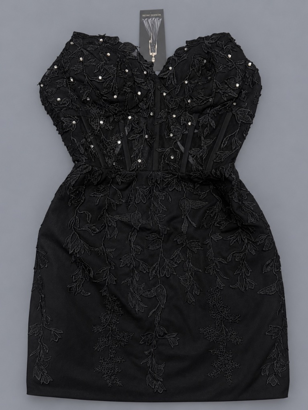 Black Embroidered Corset Mini Dress – Size 2